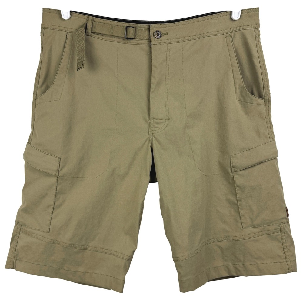 Prana Men's Cargo Shorts Large Tan Nylon Spandex Zip Belted Outdoor Casual